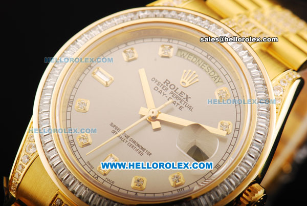 Rolex Day Date II Oyster Perpetual Automatic Movement Full Gold with Diamond Bezel - Diamond Markers and Grey Dial - Click Image to Close